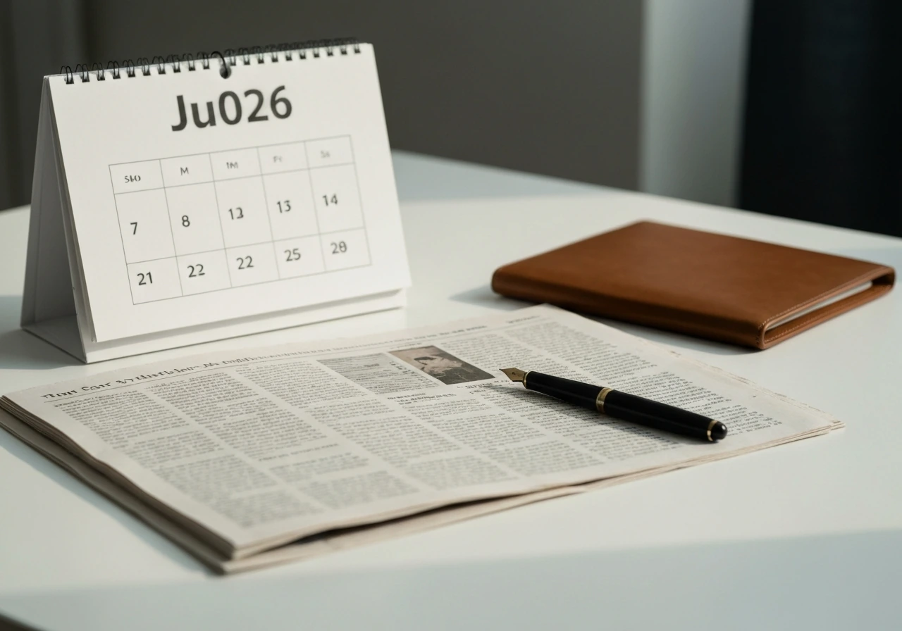 Open newspaper and a calendar page showing June 2026 on a desk, symbolizing a valuation timeframe.