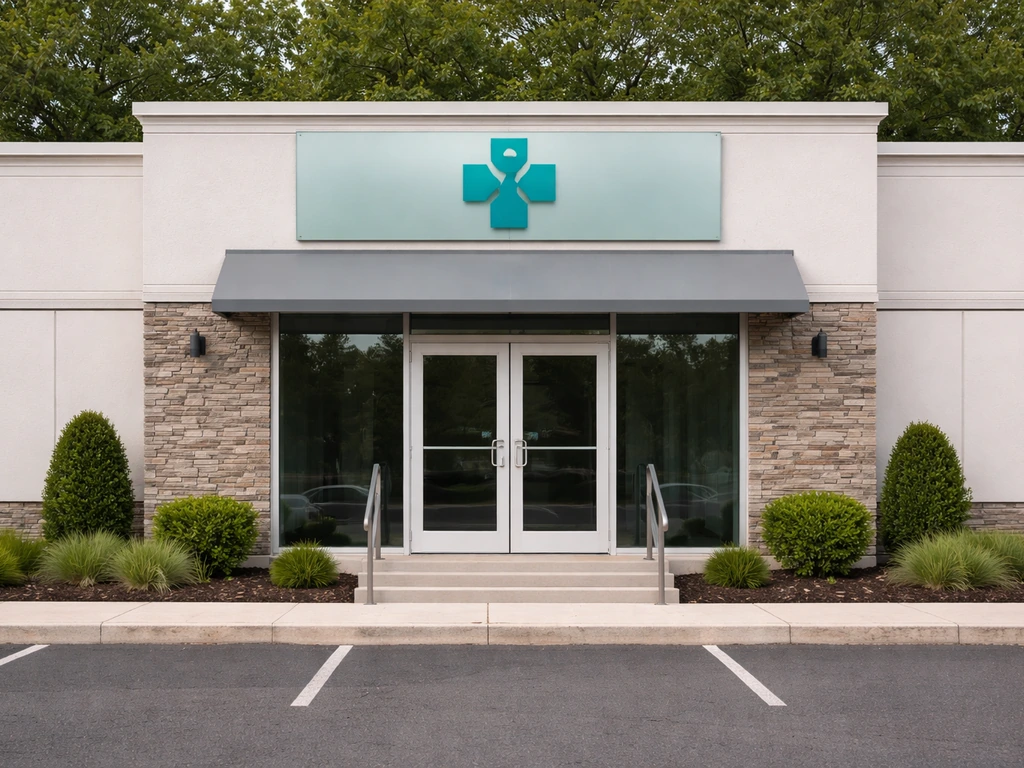 Exterior of a quiet medical clinic building in Northfield, New Jersey, with a welcoming entrance.