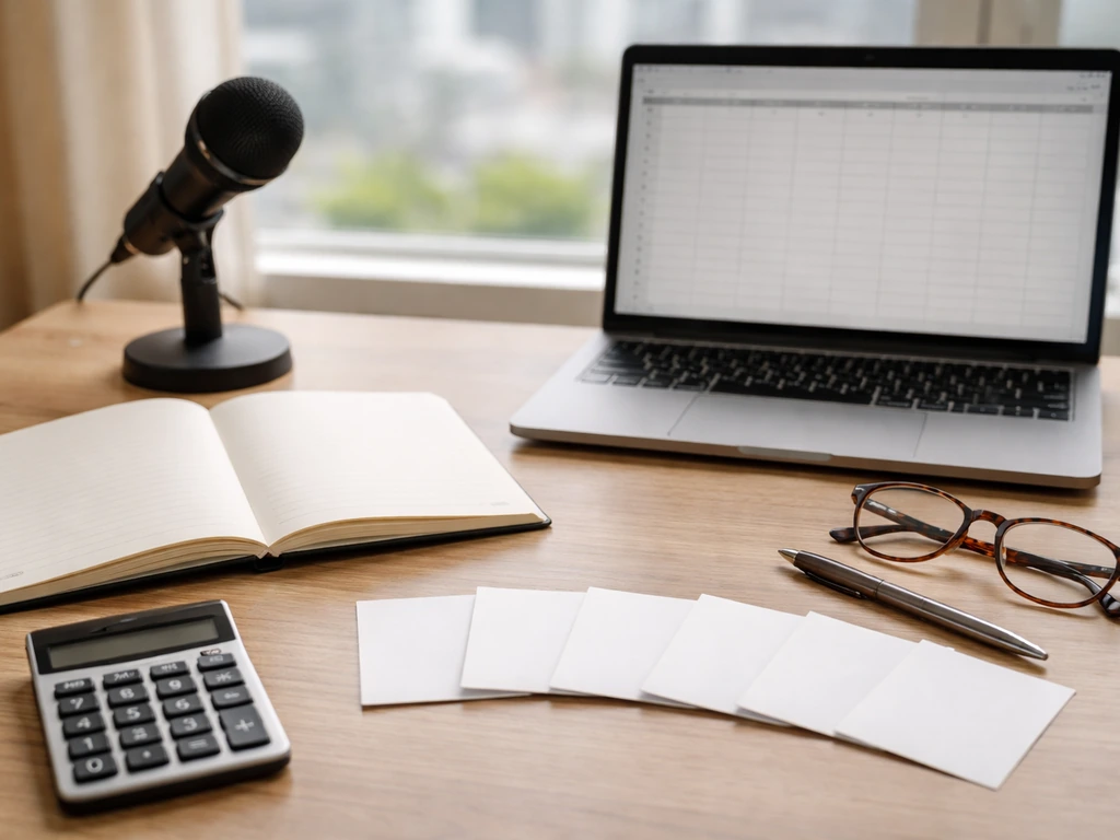 Minimal desk scene with five-step style reconstruction flow represented by a simple, non-text workflow tool