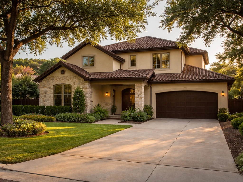 Dallas Texas home exterior with covered porch and driveway, no people, symbolizing real-estate assets.